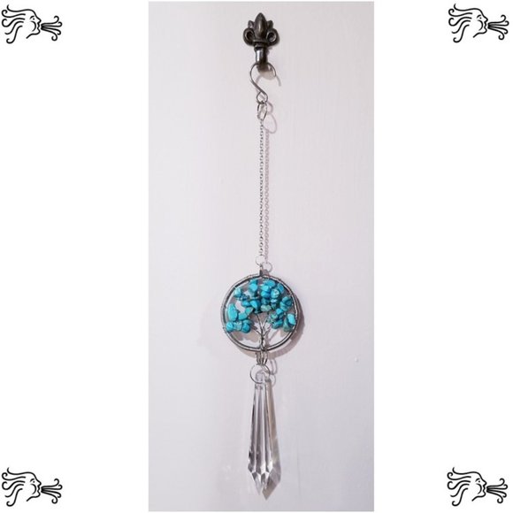 Green Turquoise Natural Stone Sun Catcher Crystal Prisms Tree of Life Chakra - Picture 2 of 2